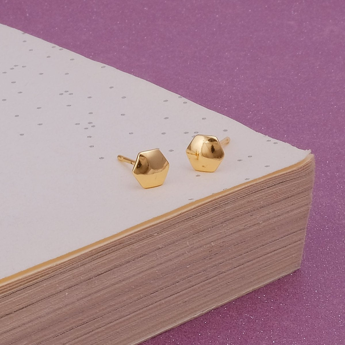 Hexagon Stud Earrings Minimalist Geometric Gold Plated Jewelry