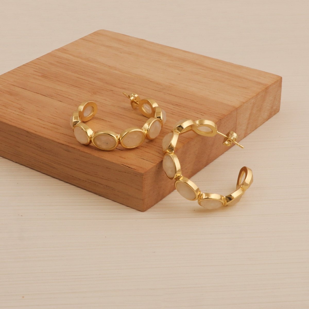 Hoop Earrings with Emerald Quartz Stone, Dainty Statement Earrings for Women CE - 1005