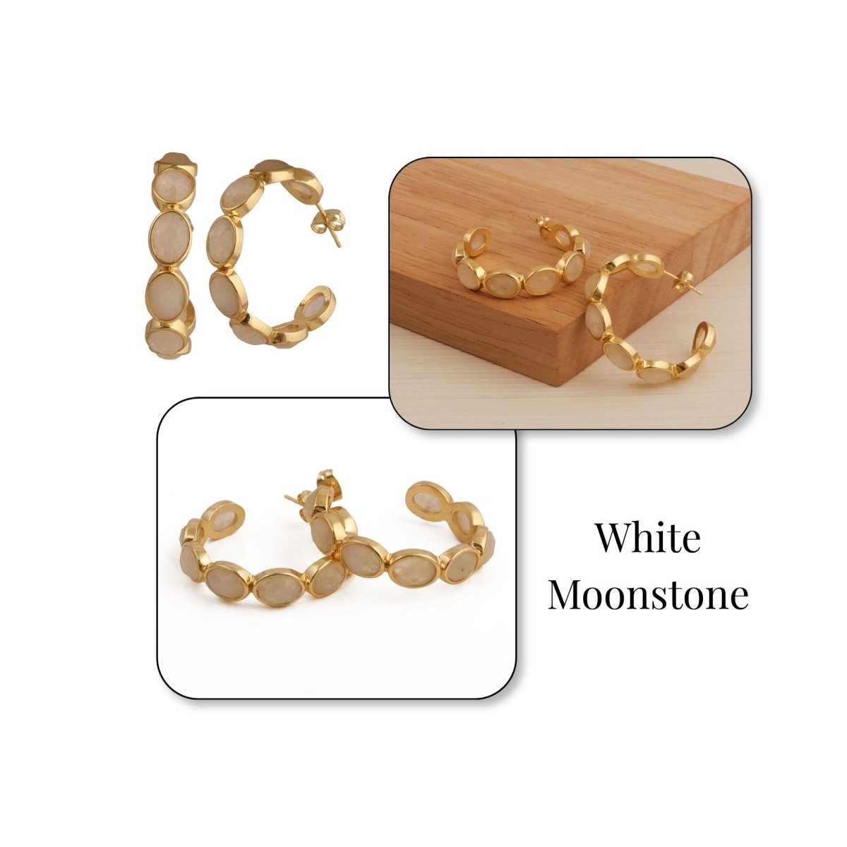 Hoop Earrings with Emerald Quartz Stone, Dainty Statement Earrings for Women CE - 1005