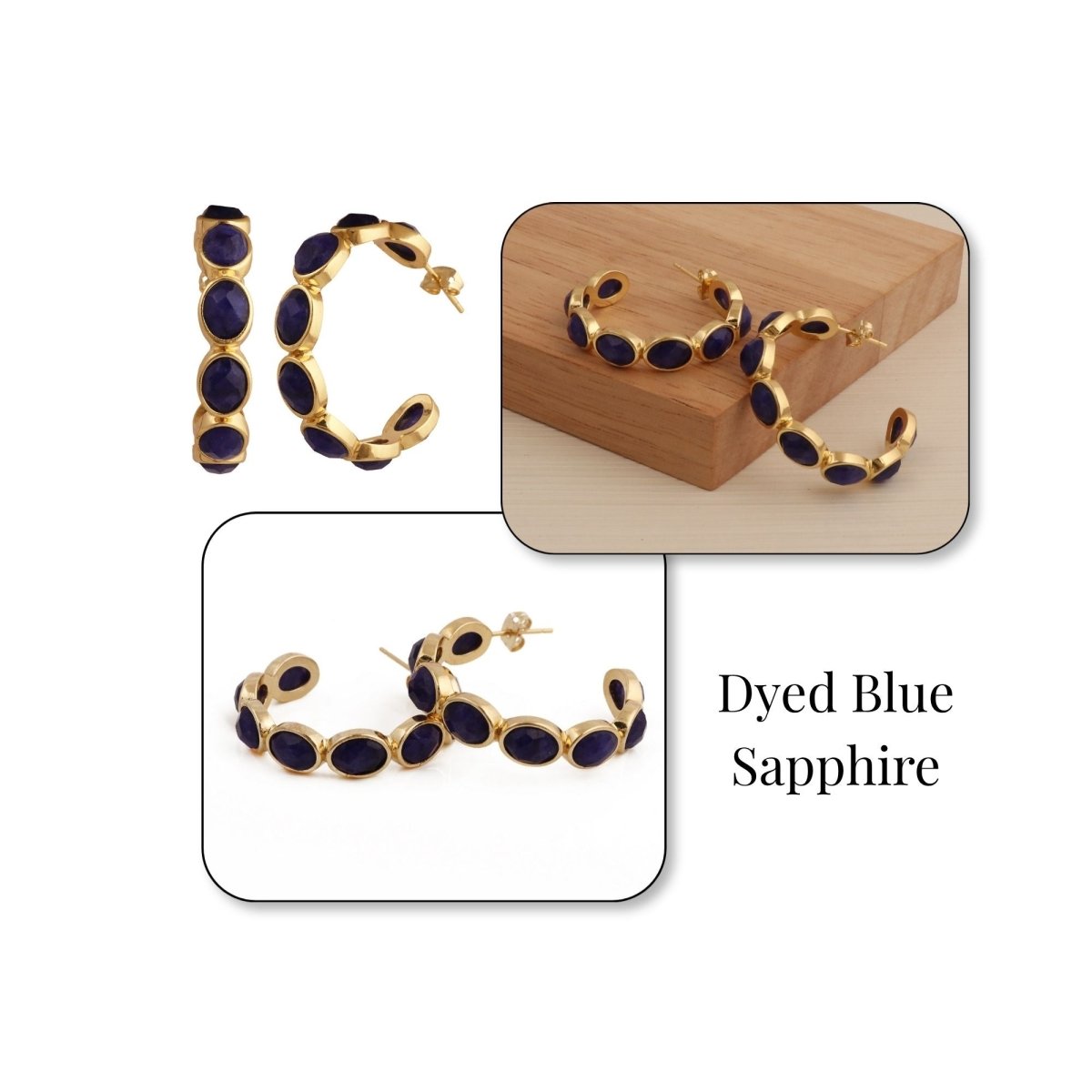 Hoop Earrings with Emerald Quartz Stone, Dainty Statement Earrings for Women CE - 1005