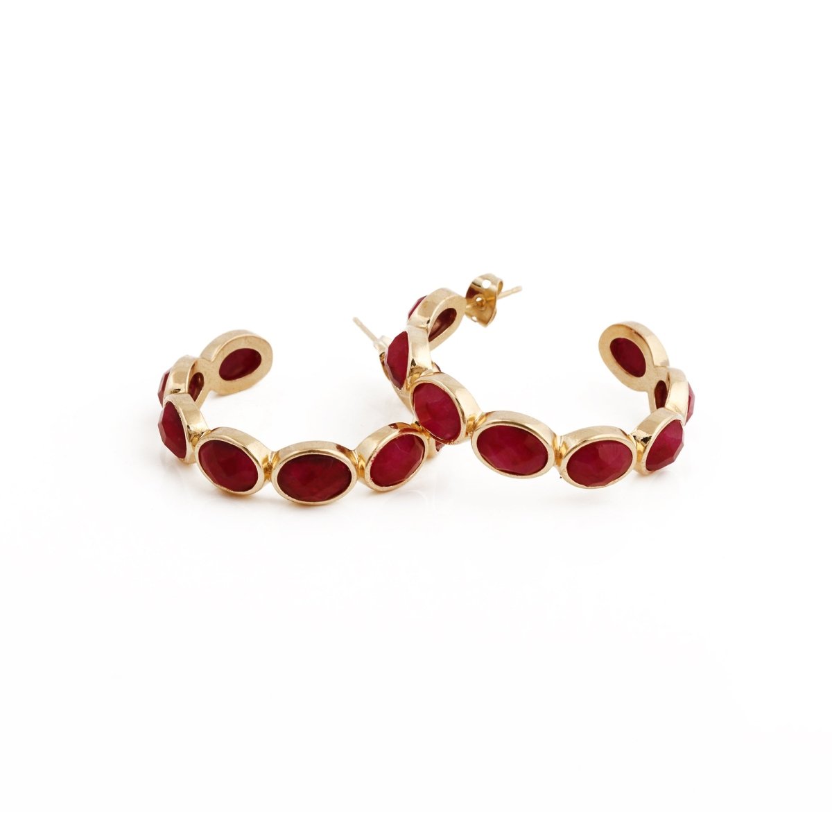 Hoop Earrings with Emerald Quartz Stone, Dainty Statement Earrings for Women CE - 1005