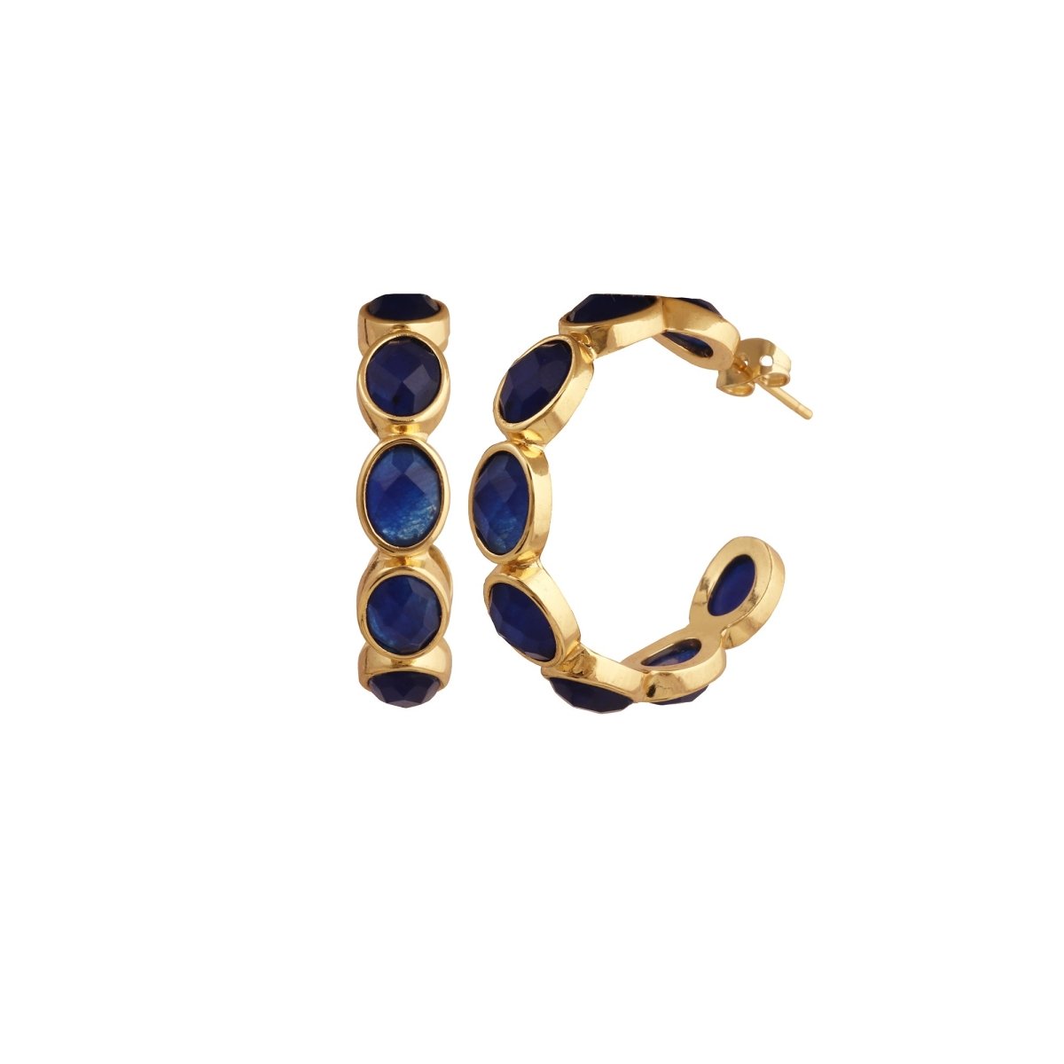 Hoop Earrings with Emerald Quartz Stone, Dainty Statement Earrings for Women CE - 1005