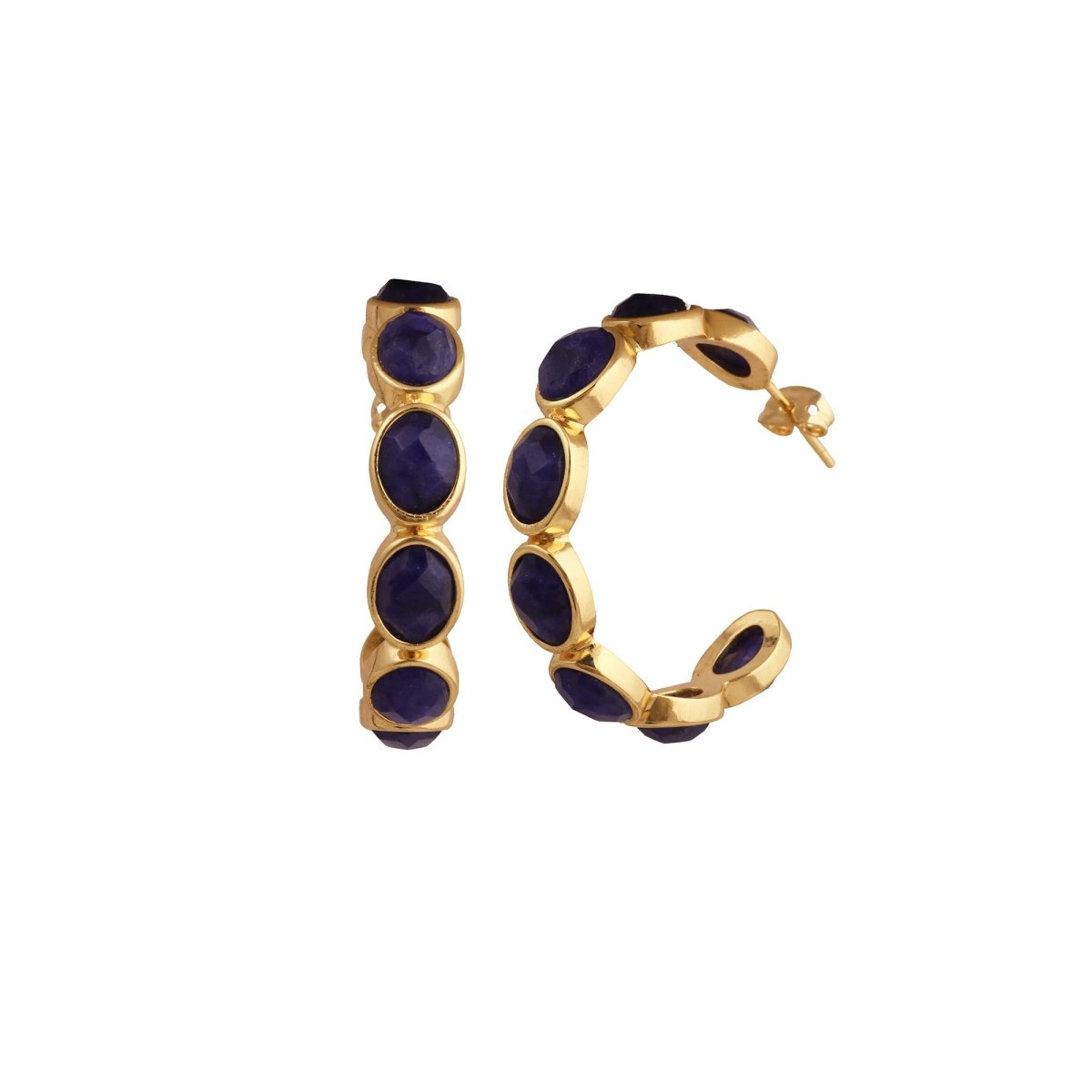 Hoop Earrings with Emerald Quartz Stone, Dainty Statement Earrings for Women CE - 1005