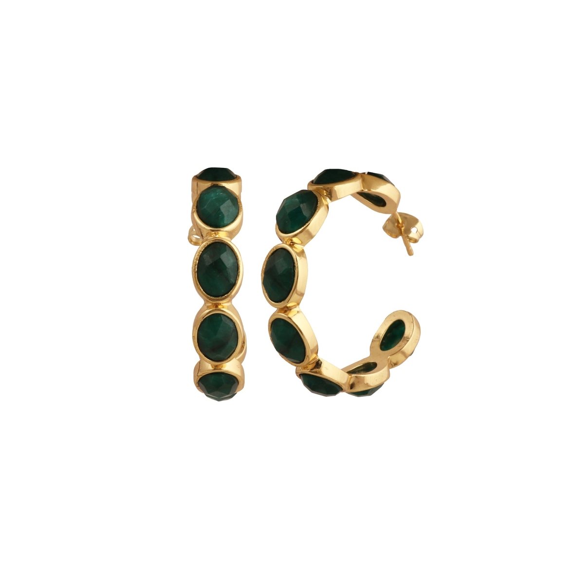 Hoop Earrings with Emerald Quartz Stone, Dainty Statement Earrings for Women CE - 1005