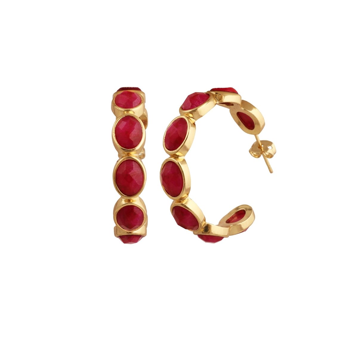 Hoop Earrings with Emerald Quartz Stone, Dainty Statement Earrings for Women CE - 1005