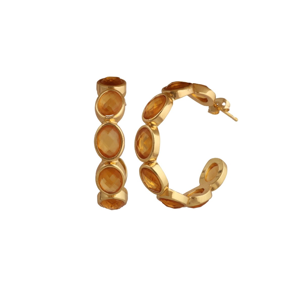 Hoop Earrings with Emerald Quartz Stone, Dainty Statement Earrings for Women CE - 1005