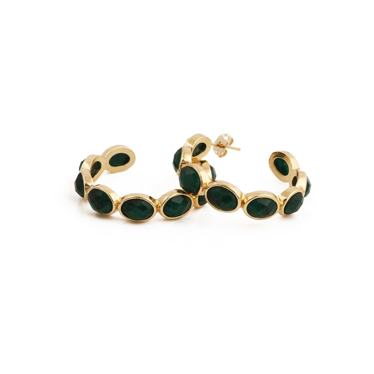 Hoop Earrings with Emerald Quartz Stone, Dainty Statement Earrings for Women CE - 1005