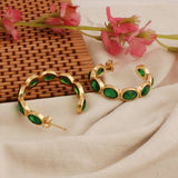 Hoop Earrings with Emerald Quartz Stone, Dainty Statement Earrings for Women CE - 1005