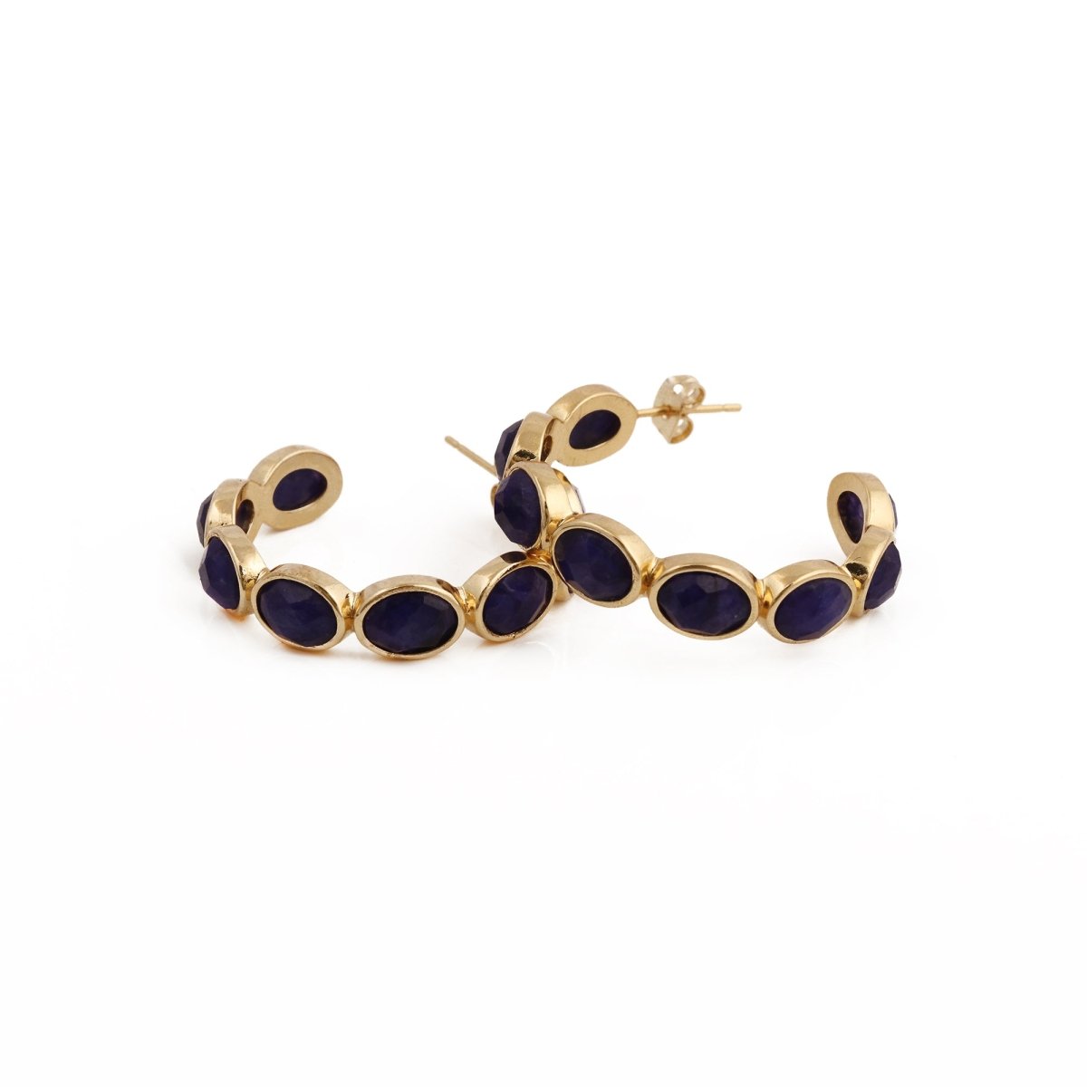 Hoop Earrings with Emerald Quartz Stone, Dainty Statement Earrings for Women CE - 1005