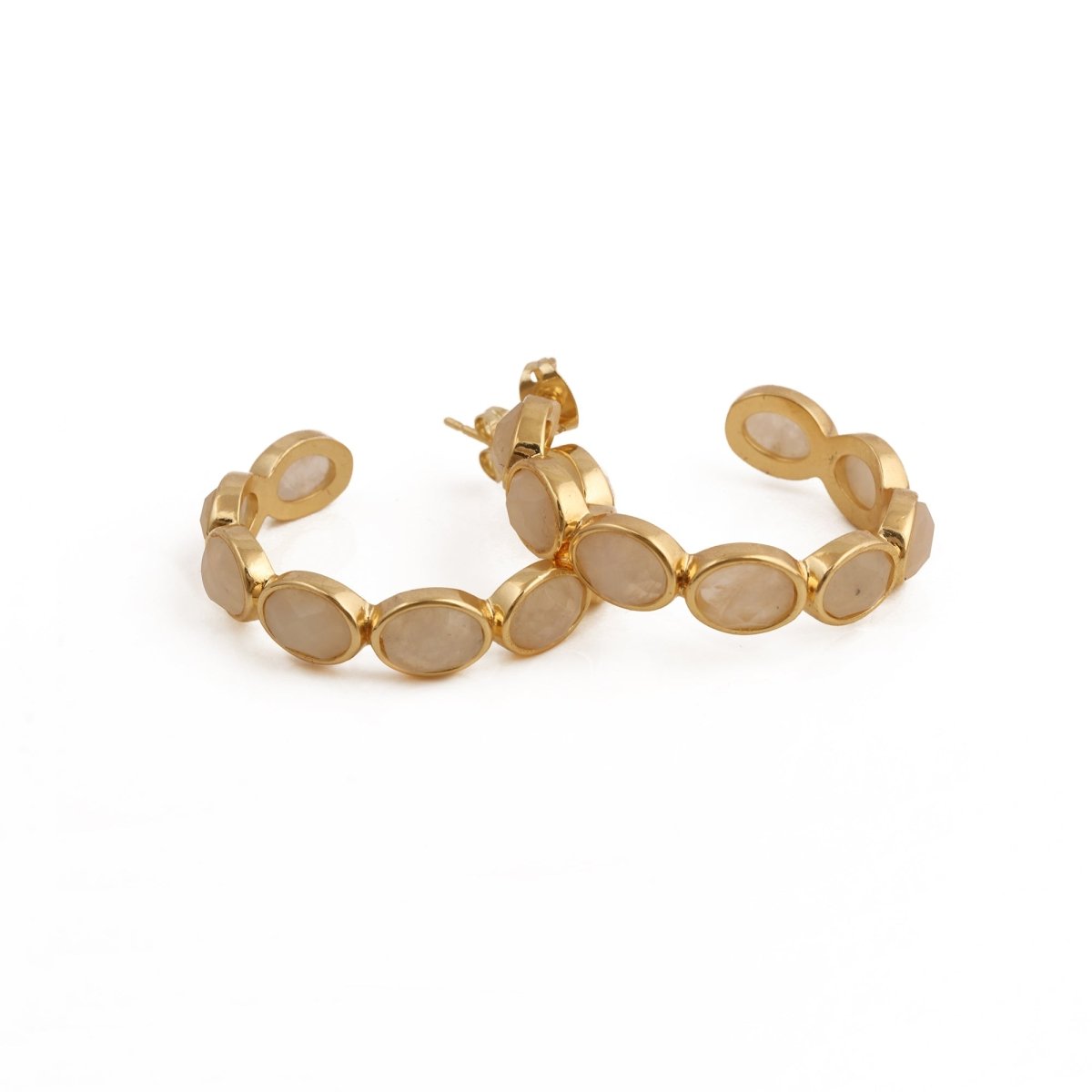 Hoop Earrings with Emerald Quartz Stone, Dainty Statement Earrings for Women CE - 1005