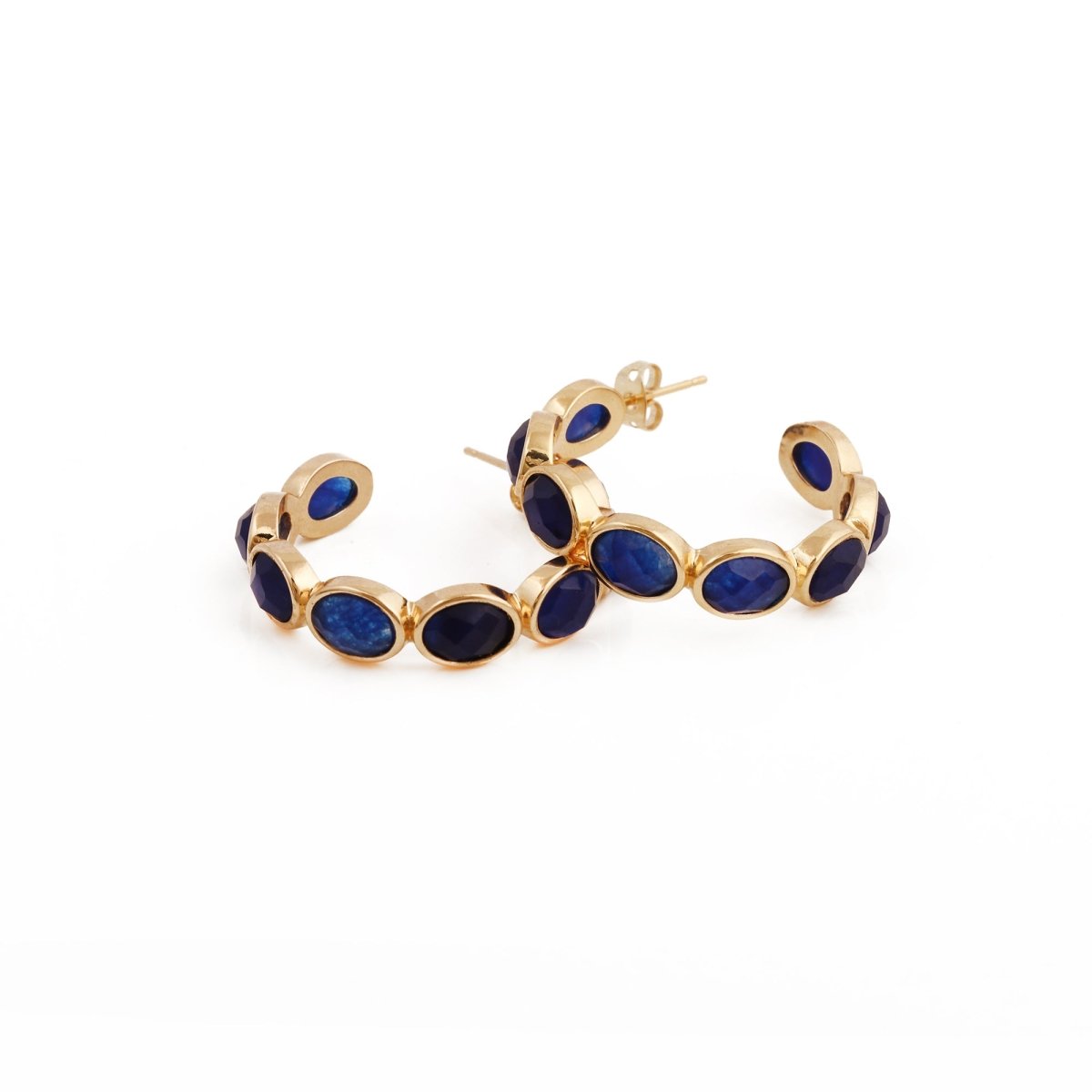 Hoop Earrings with Emerald Quartz Stone, Dainty Statement Earrings for Women CE - 1005
