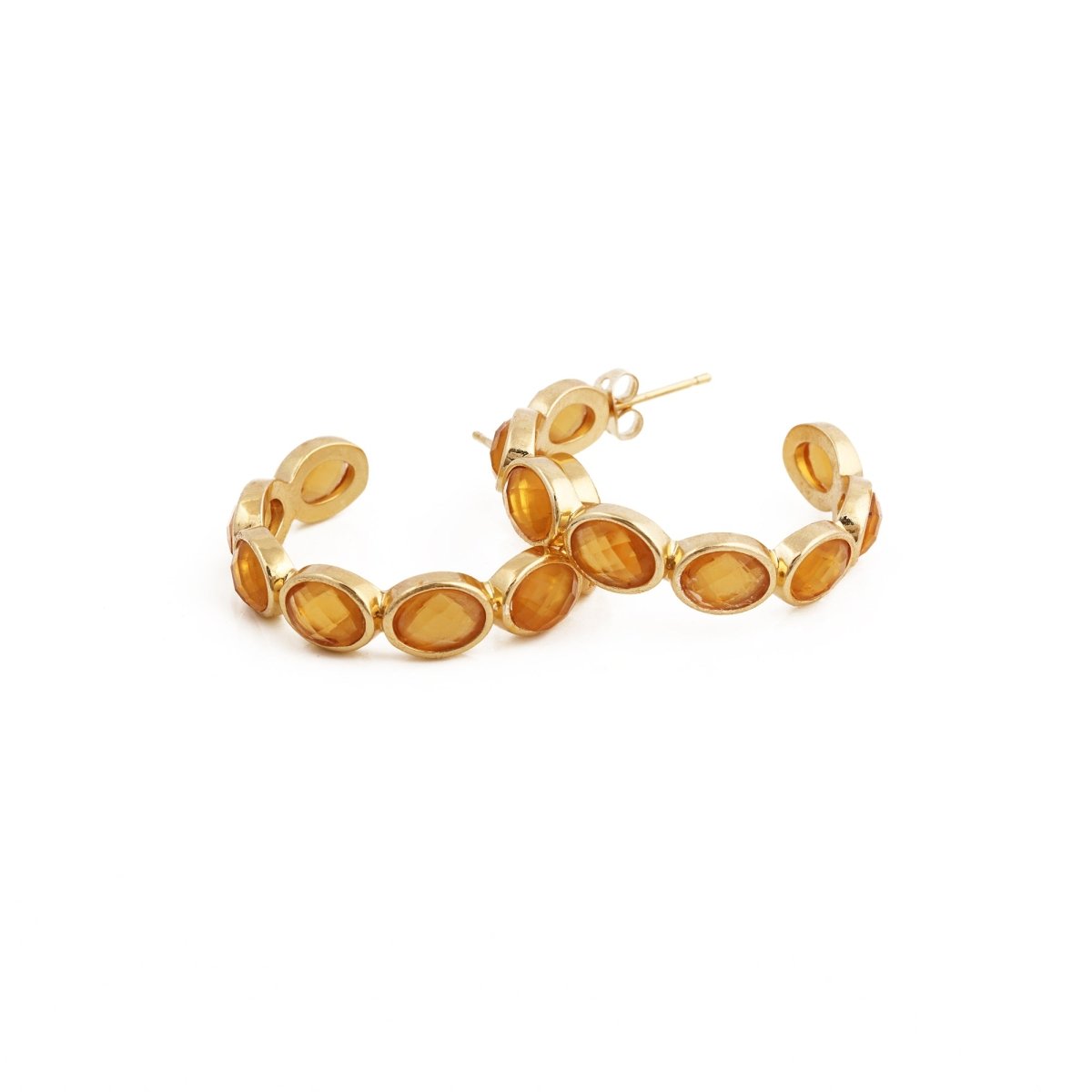 Hoop Earrings with Emerald Quartz Stone, Dainty Statement Earrings for Women CE - 1005