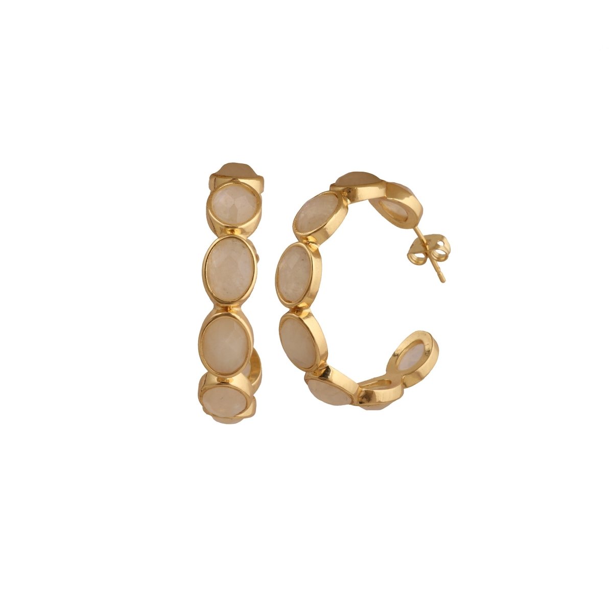 Hoop Earrings with Emerald Quartz Stone, Dainty Statement Earrings for Women CE - 1005