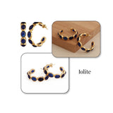 Hoop Earrings with Emerald Quartz Stone, Dainty Statement Earrings for Women CE - 1005