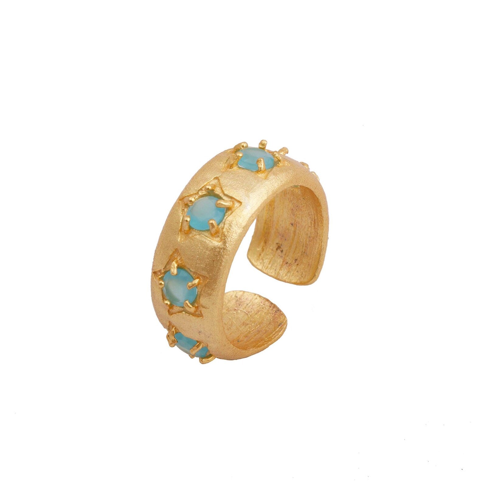 Emerald Quartz Ring Gold Plated Prong Setting Gemstone Adjustable Open Band Ring