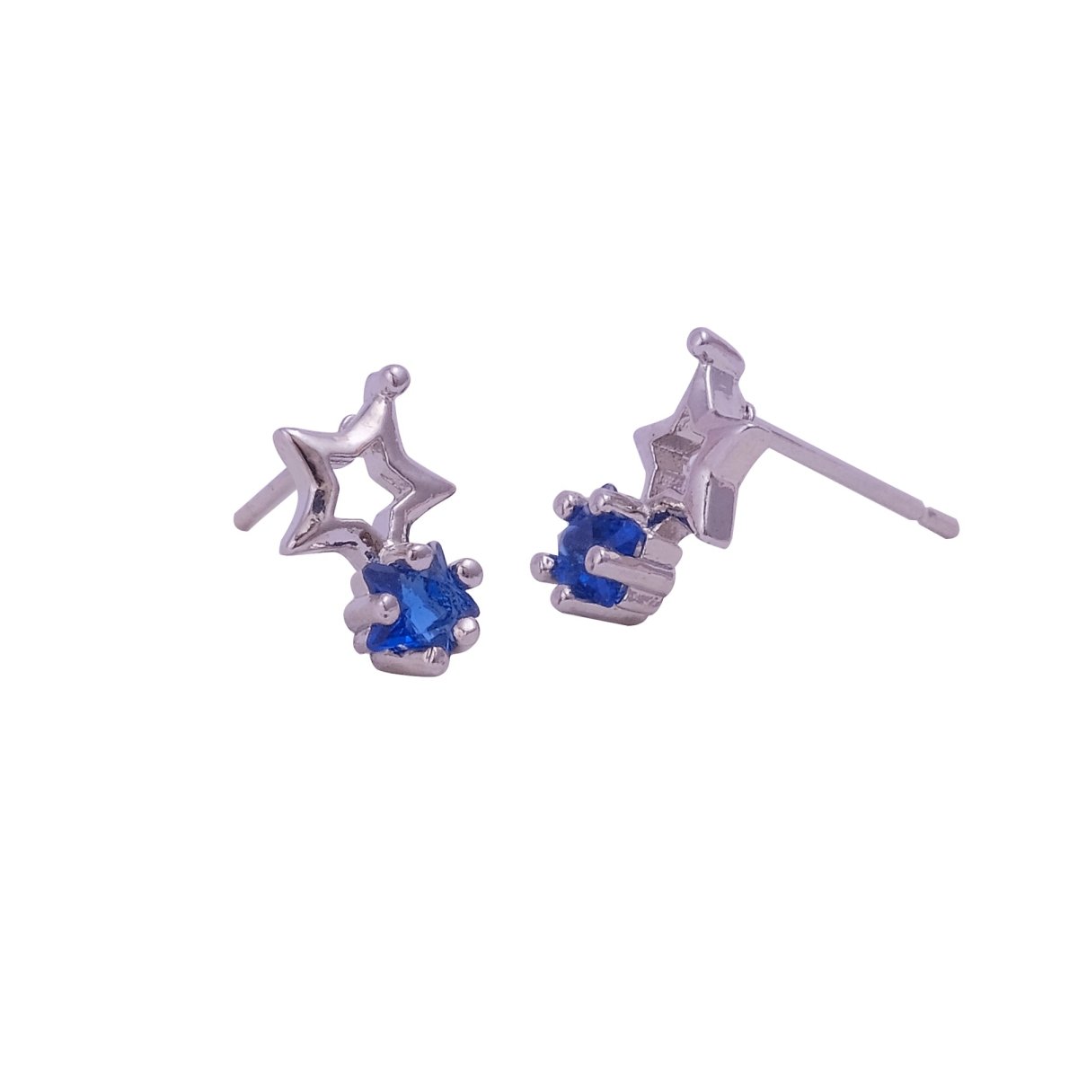 Iolite Quartz Gemstone Stud Earrings Tiny Aesthetic Star Earrings Silver Plated Jewelry
