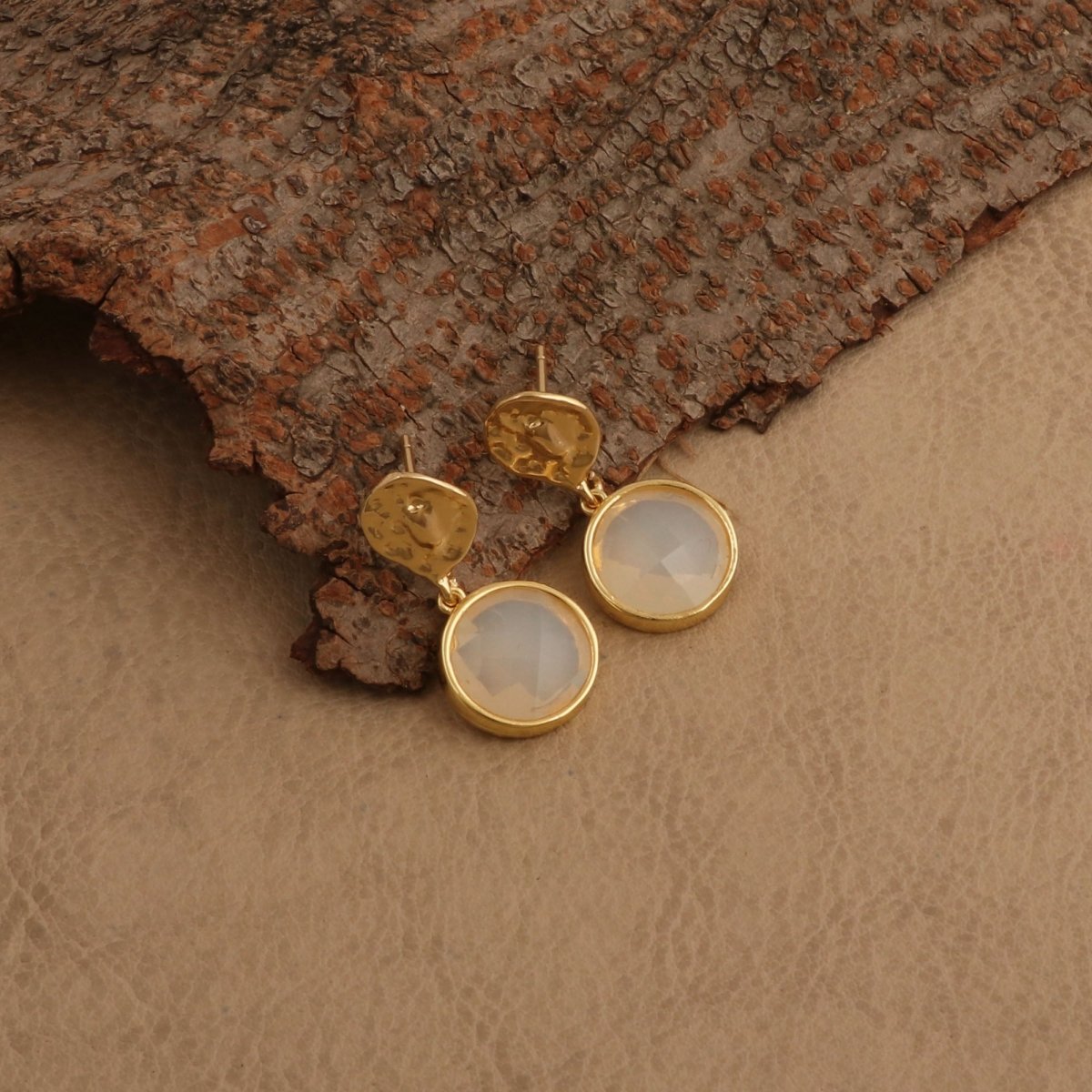 Iolite Round Shape Faceted Drop Earrings with Hammered Gold Plated Stud CE - 1038
