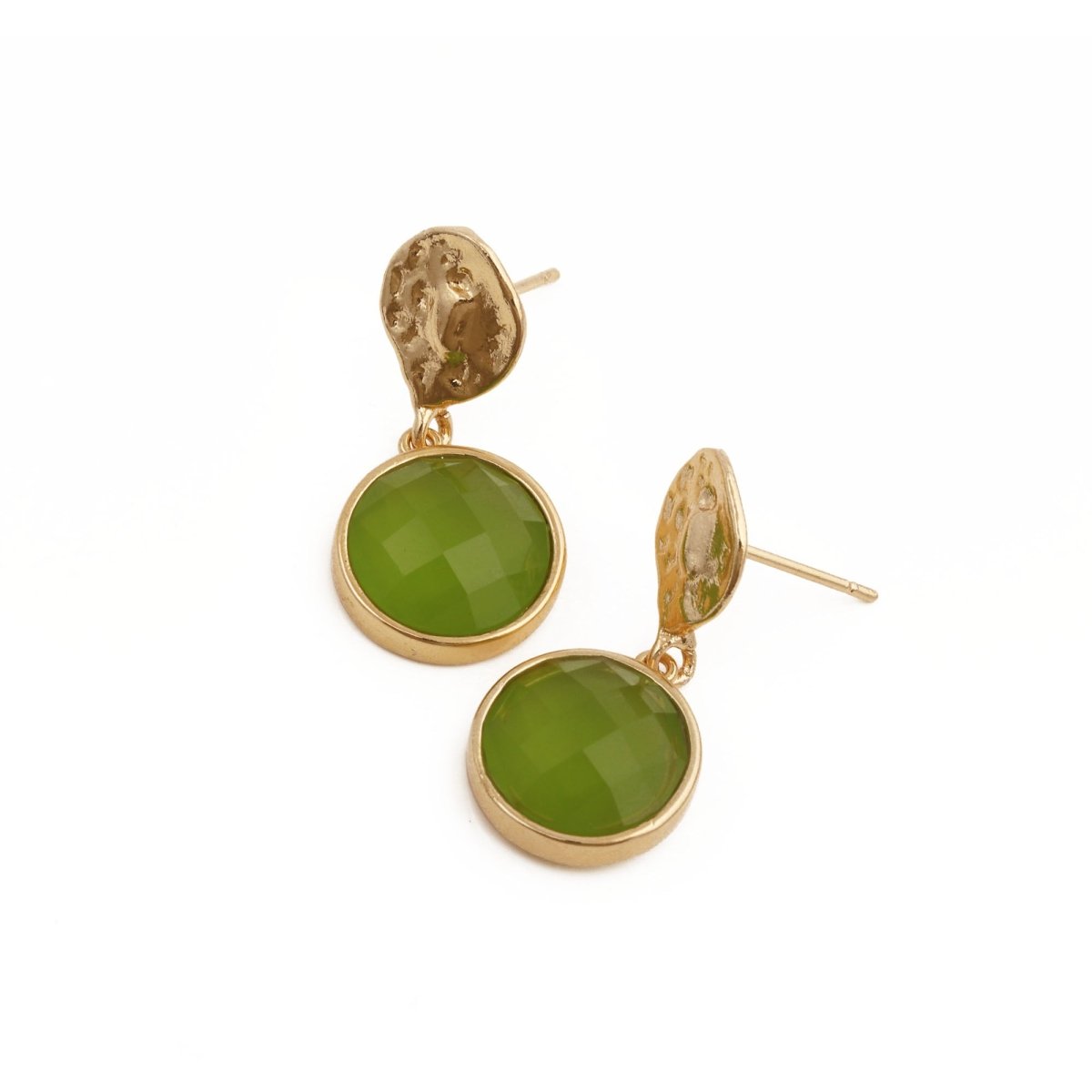 Iolite Round Shape Faceted Drop Earrings with Hammered Gold Plated Stud CE - 1038