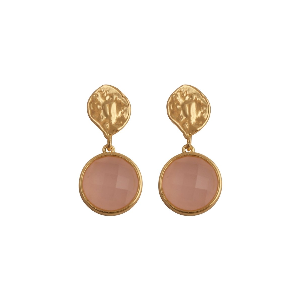Iolite Round Shape Faceted Drop Earrings with Hammered Gold Plated Stud CE - 1038