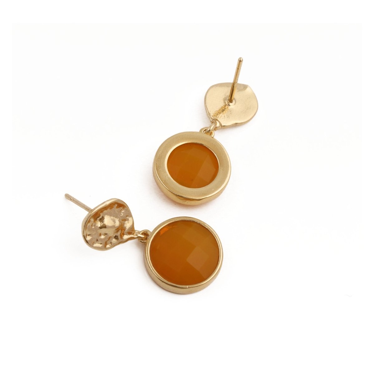 Iolite Round Shape Faceted Drop Earrings with Hammered Gold Plated Stud CE - 1038