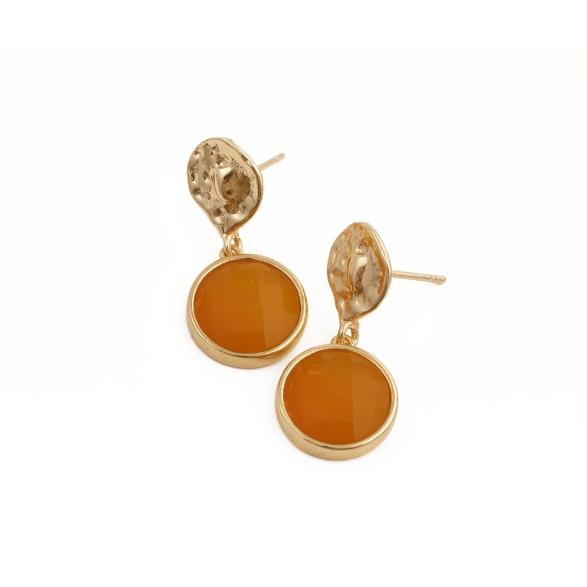 Iolite Round Shape Faceted Drop Earrings with Hammered Gold Plated Stud CE - 1038