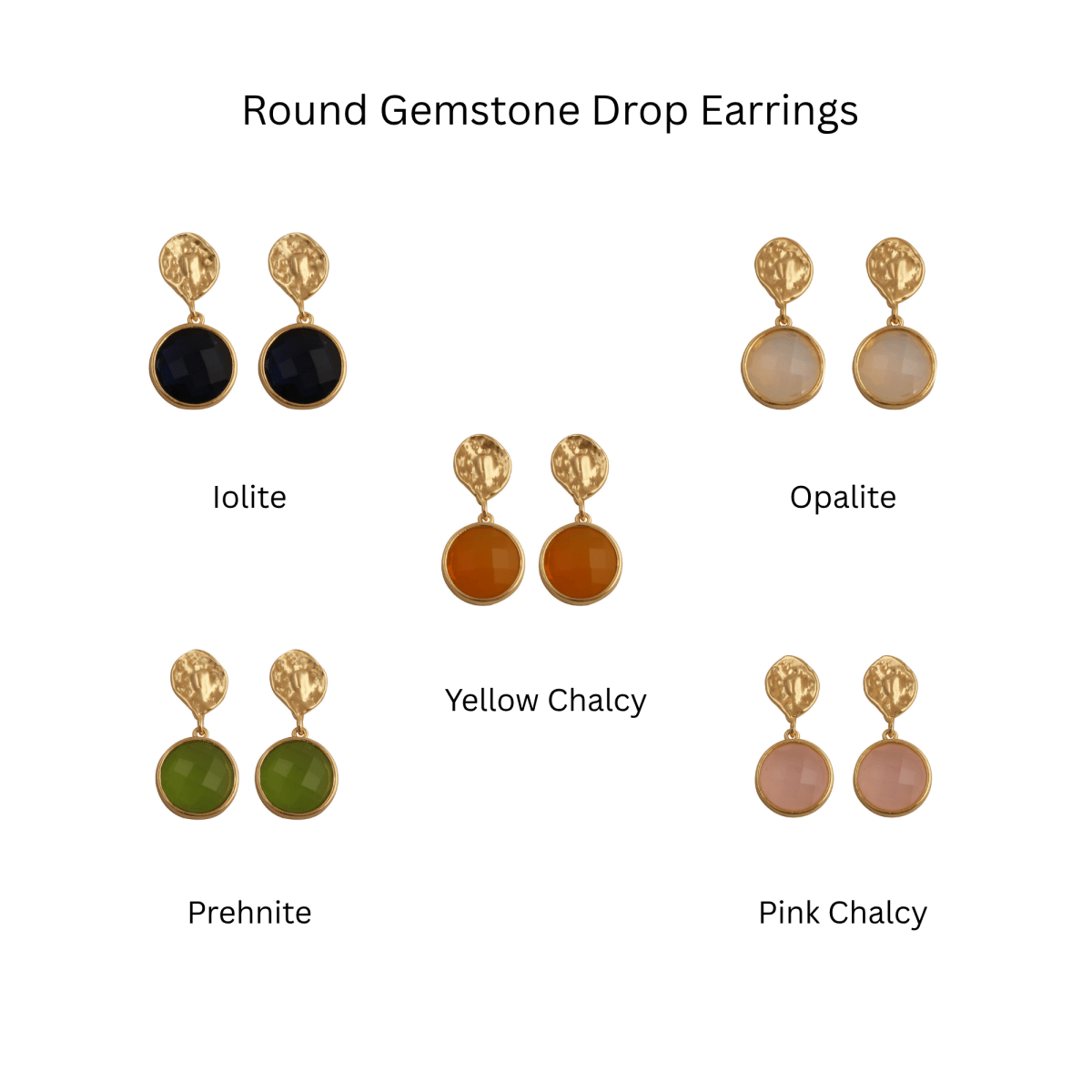 Iolite Round Shape Faceted Drop Earrings with Hammered Gold Plated Stud CE - 1038