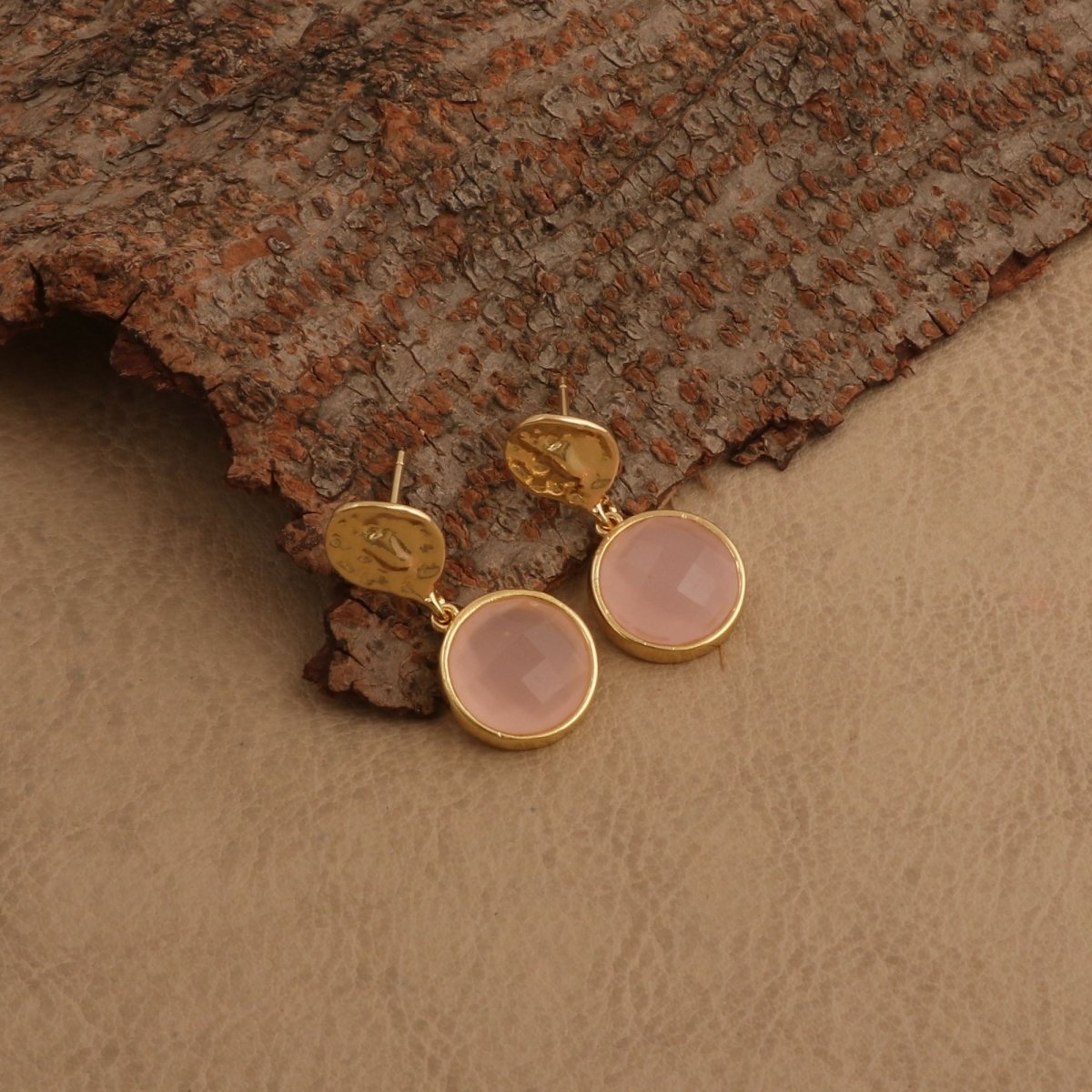 Iolite Round Shape Faceted Drop Earrings with Hammered Gold Plated Stud CE - 1038