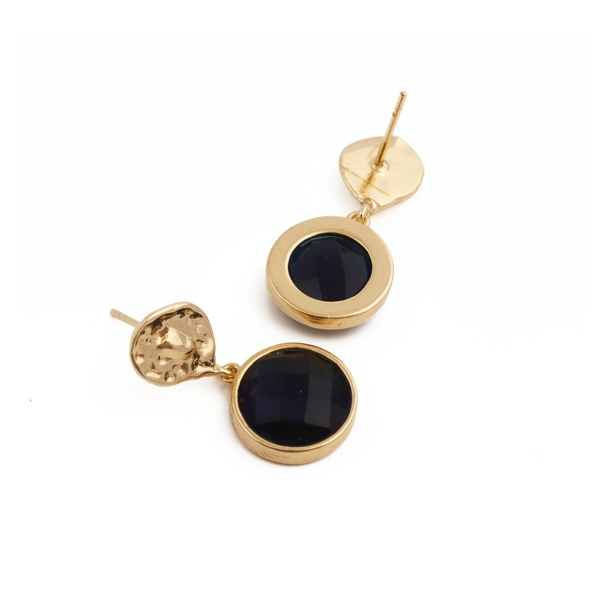 Iolite Round Shape Faceted Drop Earrings with Hammered Gold Plated Stud CE - 1038