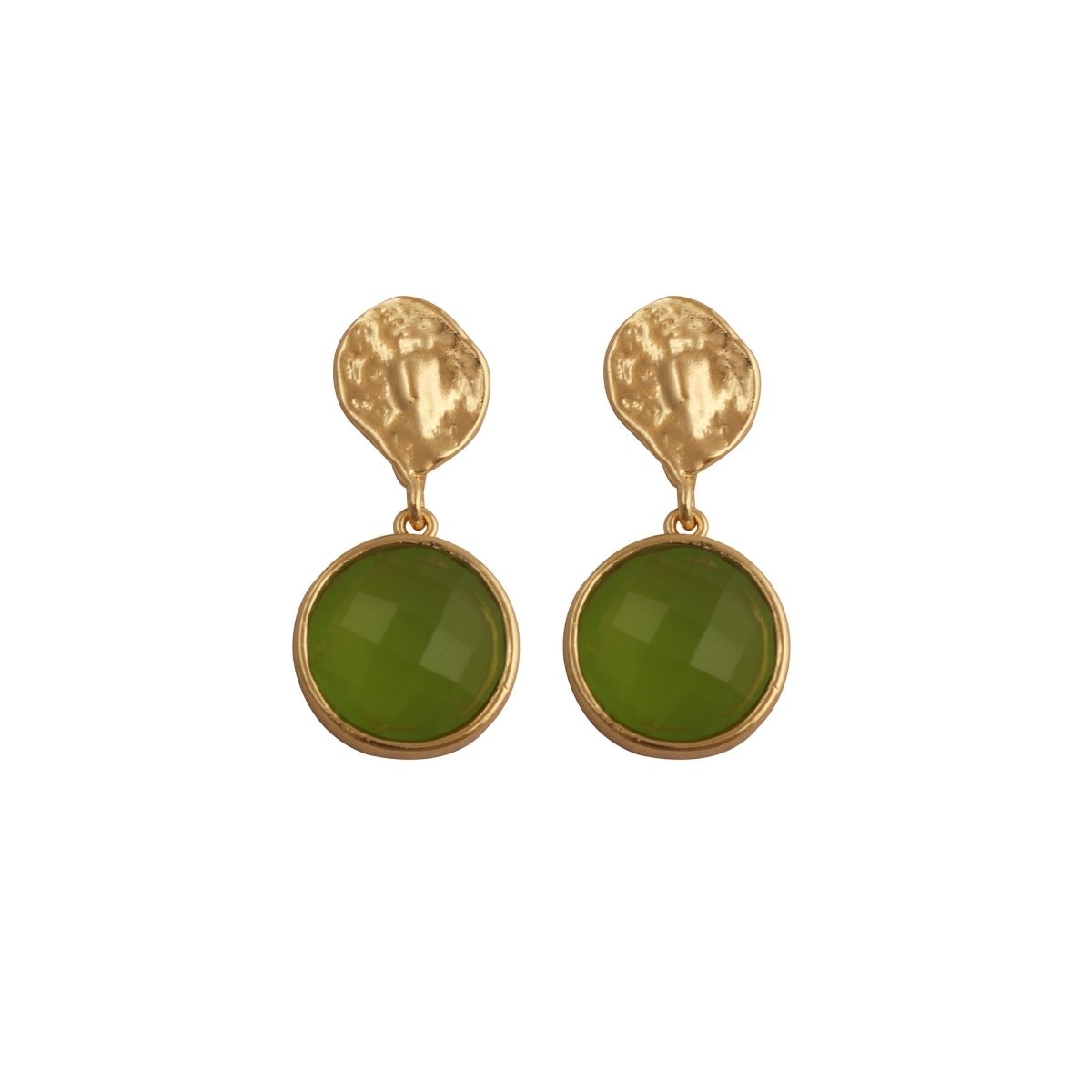 Iolite Round Shape Faceted Drop Earrings with Hammered Gold Plated Stud CE - 1038