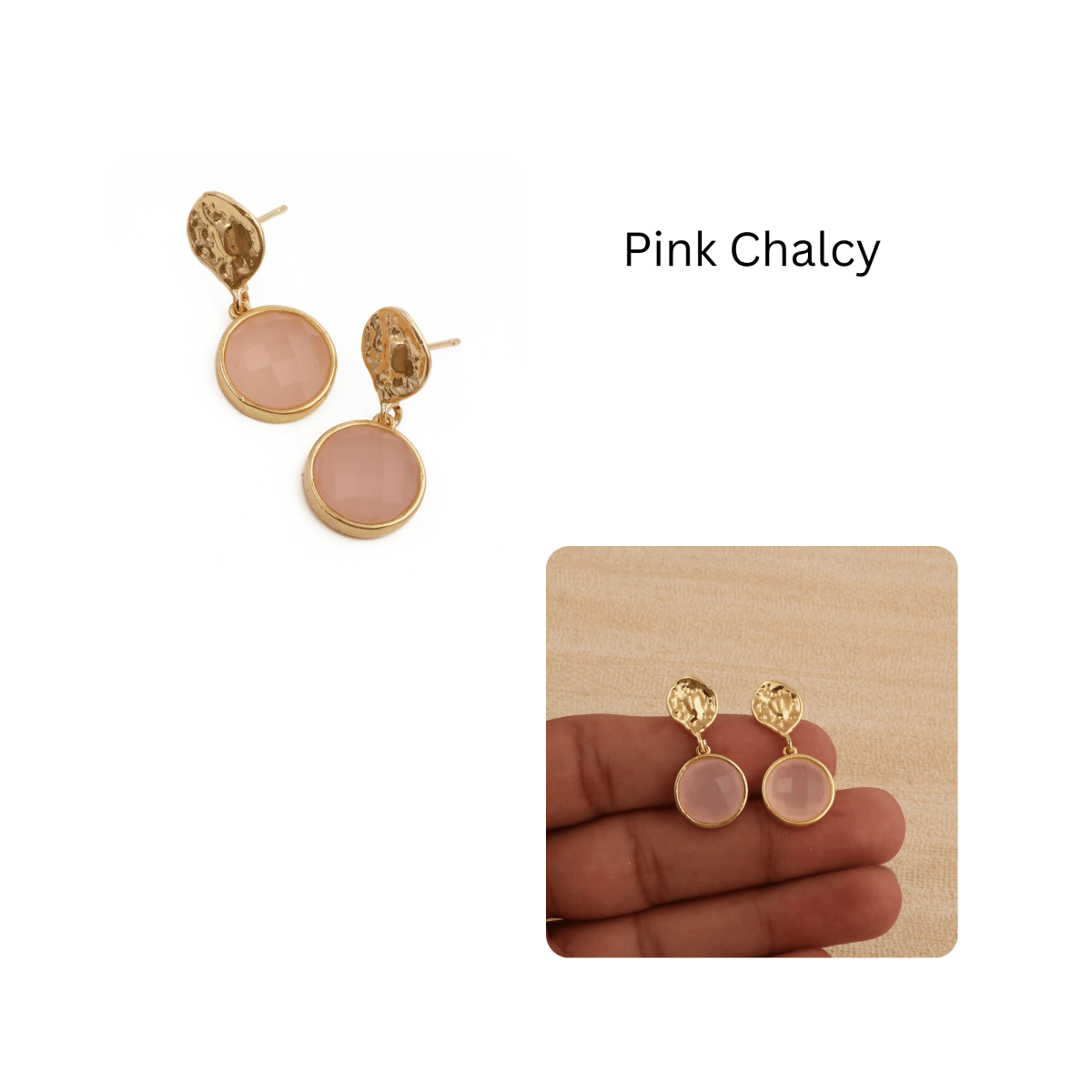 Iolite Round Shape Faceted Drop Earrings with Hammered Gold Plated Stud CE - 1038