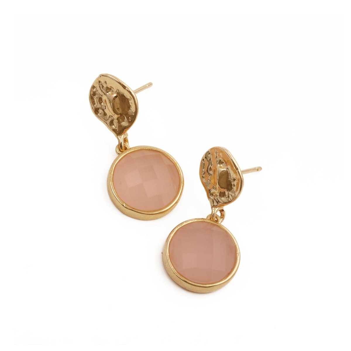 Iolite Round Shape Faceted Drop Earrings with Hammered Gold Plated Stud CE - 1038