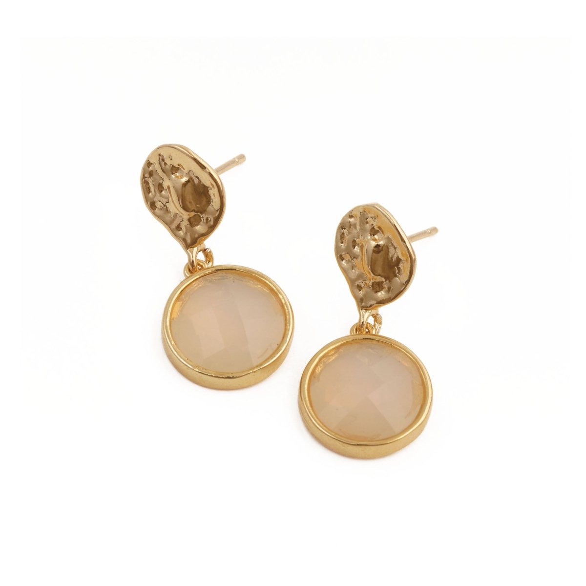 Iolite Round Shape Faceted Drop Earrings with Hammered Gold Plated Stud CE - 1038