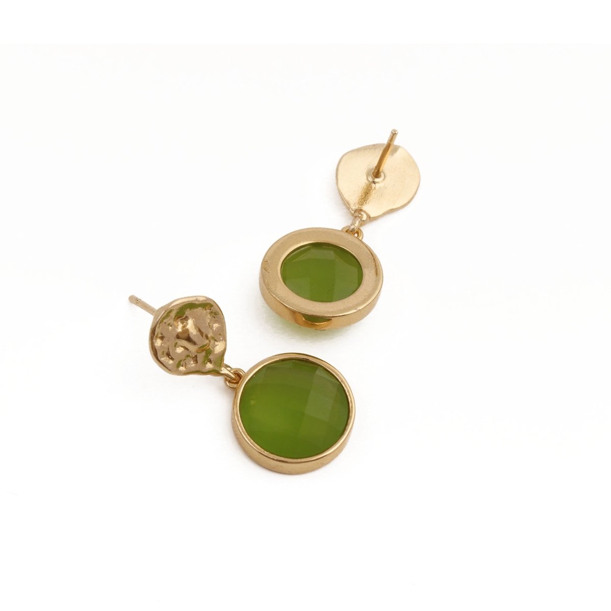 Iolite Round Shape Faceted Drop Earrings with Hammered Gold Plated Stud CE - 1038