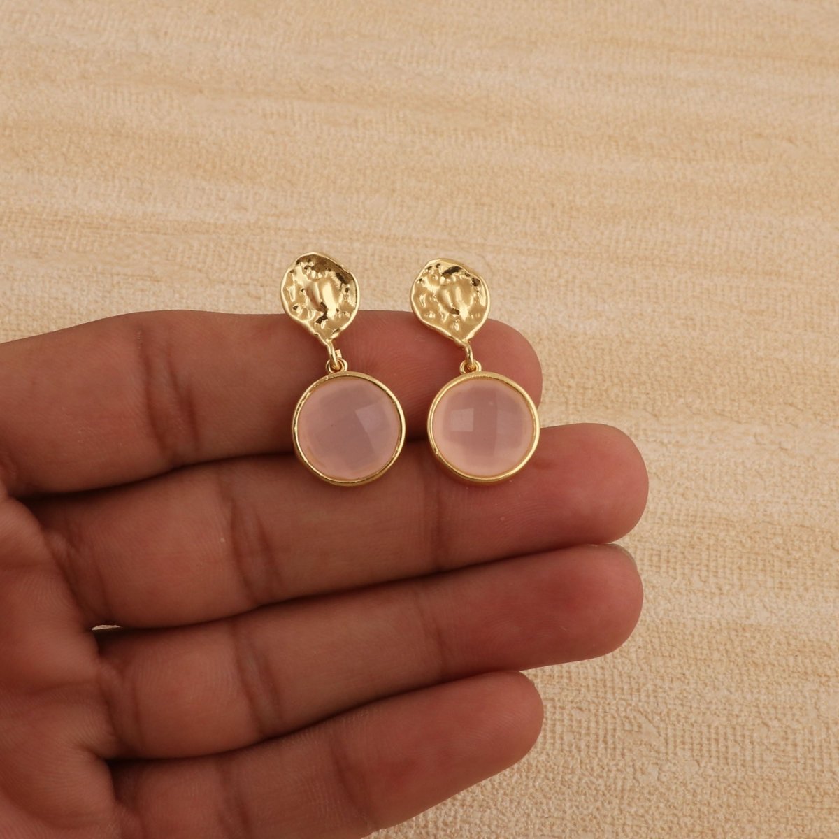 Iolite Round Shape Faceted Drop Earrings with Hammered Gold Plated Stud CE - 1038