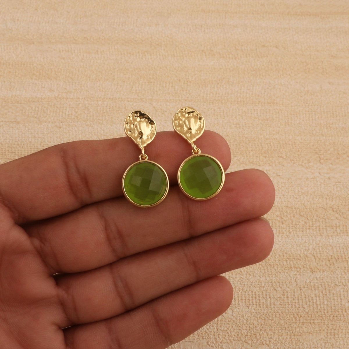 Iolite Round Shape Faceted Drop Earrings with Hammered Gold Plated Stud CE - 1038
