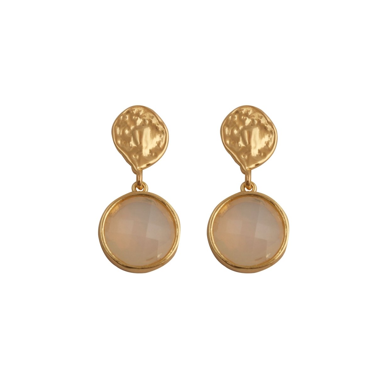 Iolite Round Shape Faceted Drop Earrings with Hammered Gold Plated Stud CE - 1038