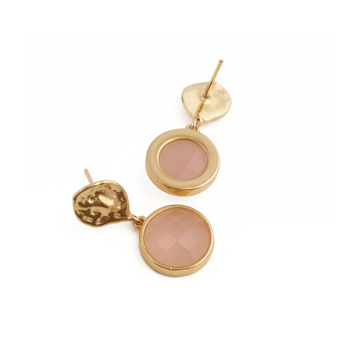 Iolite Round Shape Faceted Drop Earrings with Hammered Gold Plated Stud CE - 1038