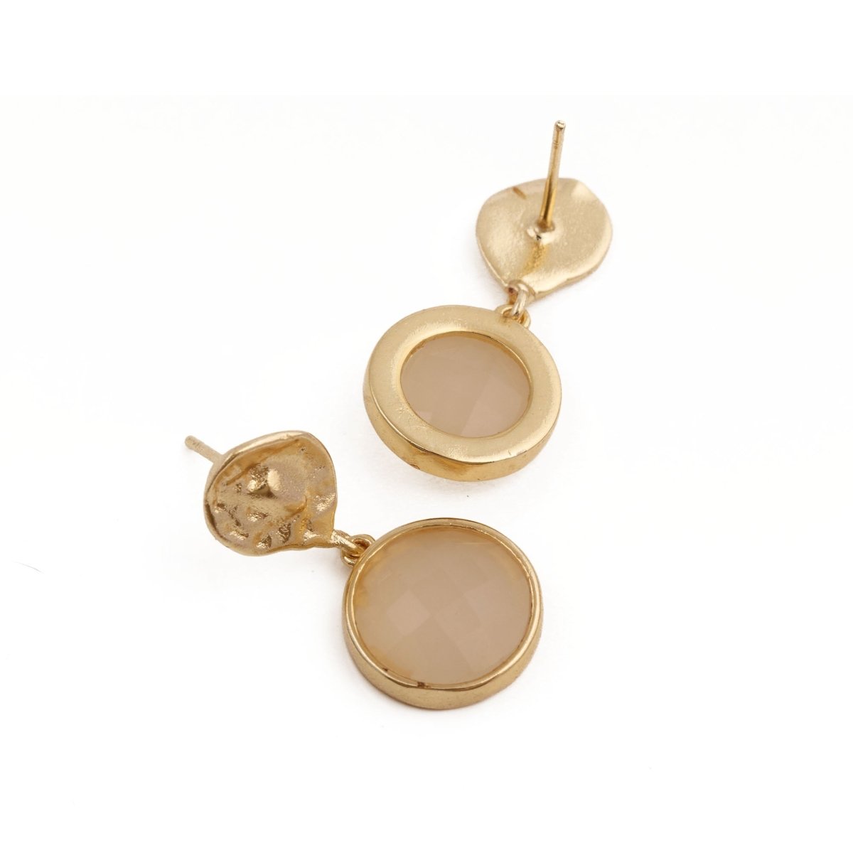 Iolite Round Shape Faceted Drop Earrings with Hammered Gold Plated Stud CE - 1038