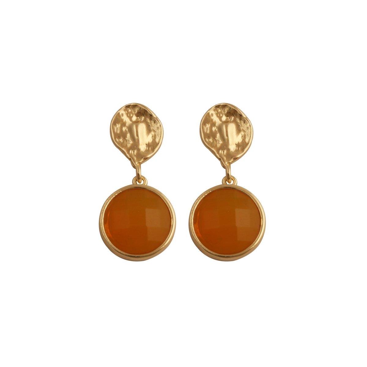 Iolite Round Shape Faceted Drop Earrings with Hammered Gold Plated Stud CE - 1038