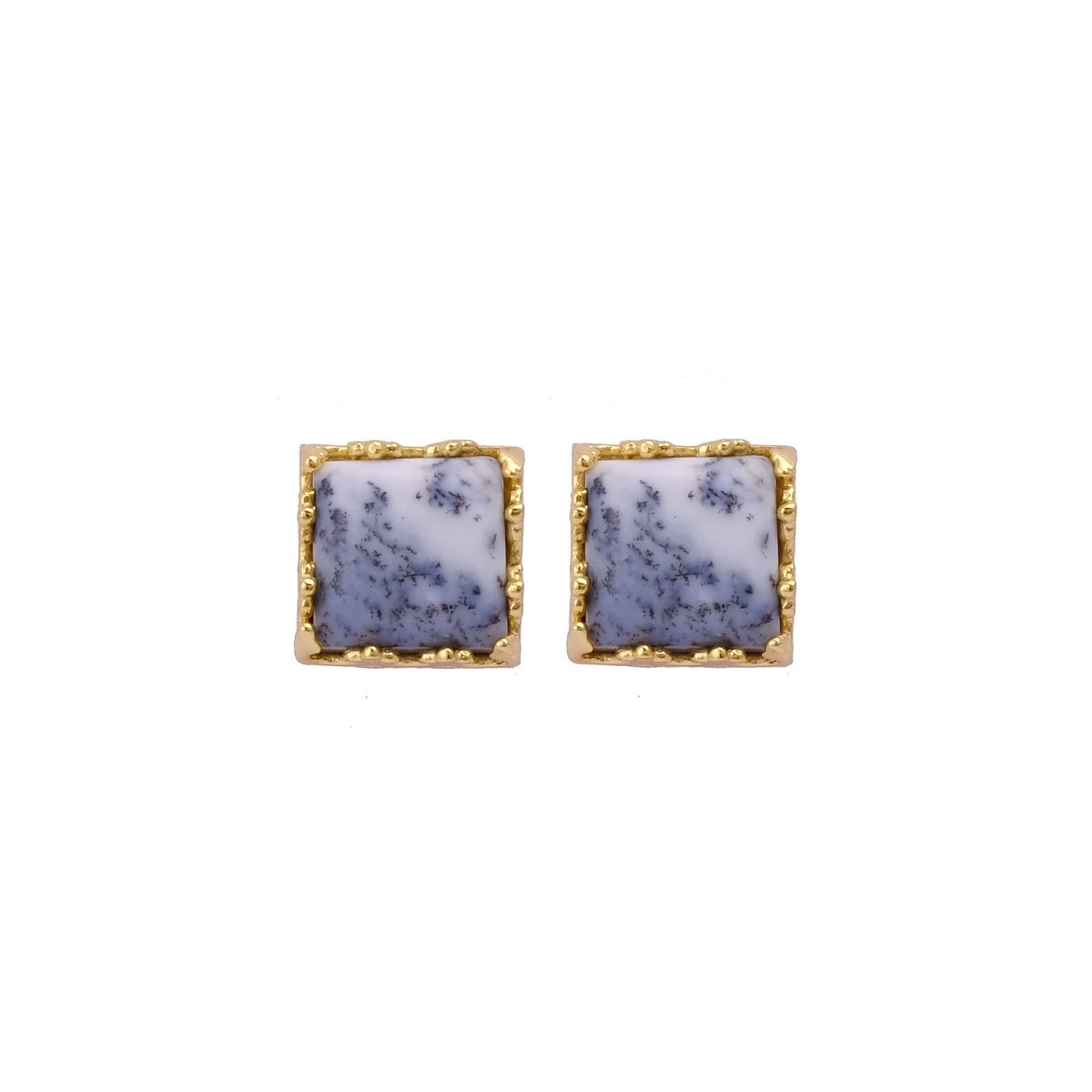 Labradorite Gemstone Earrings Stud, Square Shape Stud Earring, Gold Plated Stud Earring C Dendrite Opal