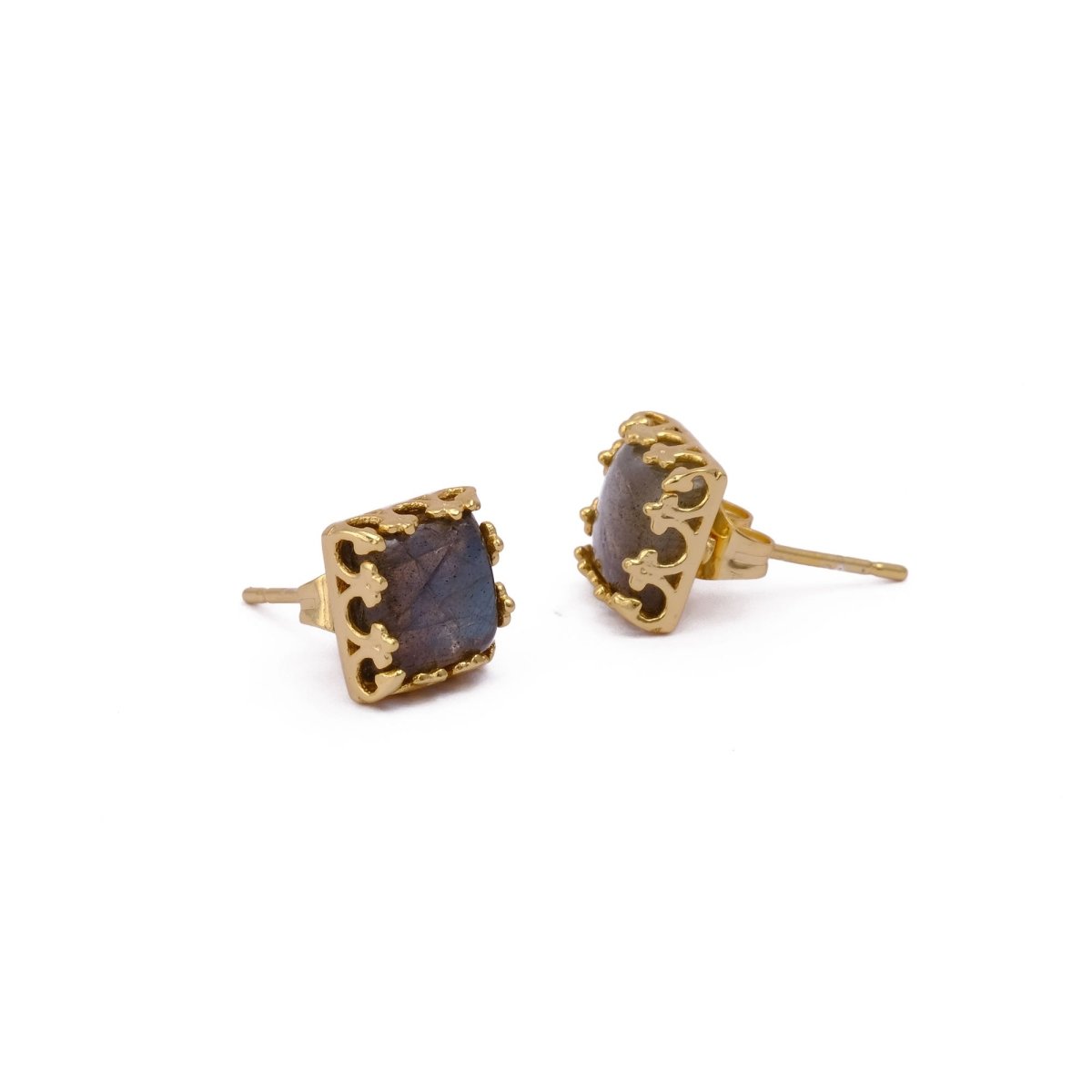 Labradorite Gemstone Earrings Stud, Square Shape Stud Earring, Gold Plated Stud Earring C