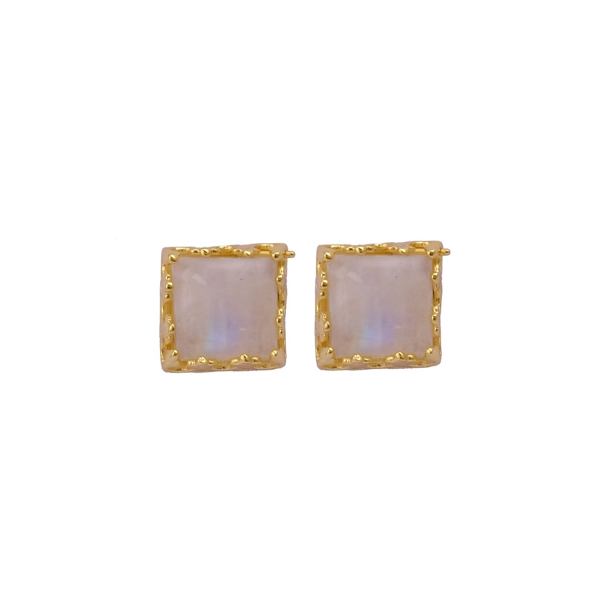 Labradorite Gemstone Earrings Stud, Square Shape Stud Earring, Gold Plated Stud Earring C Rainbow Moonstone