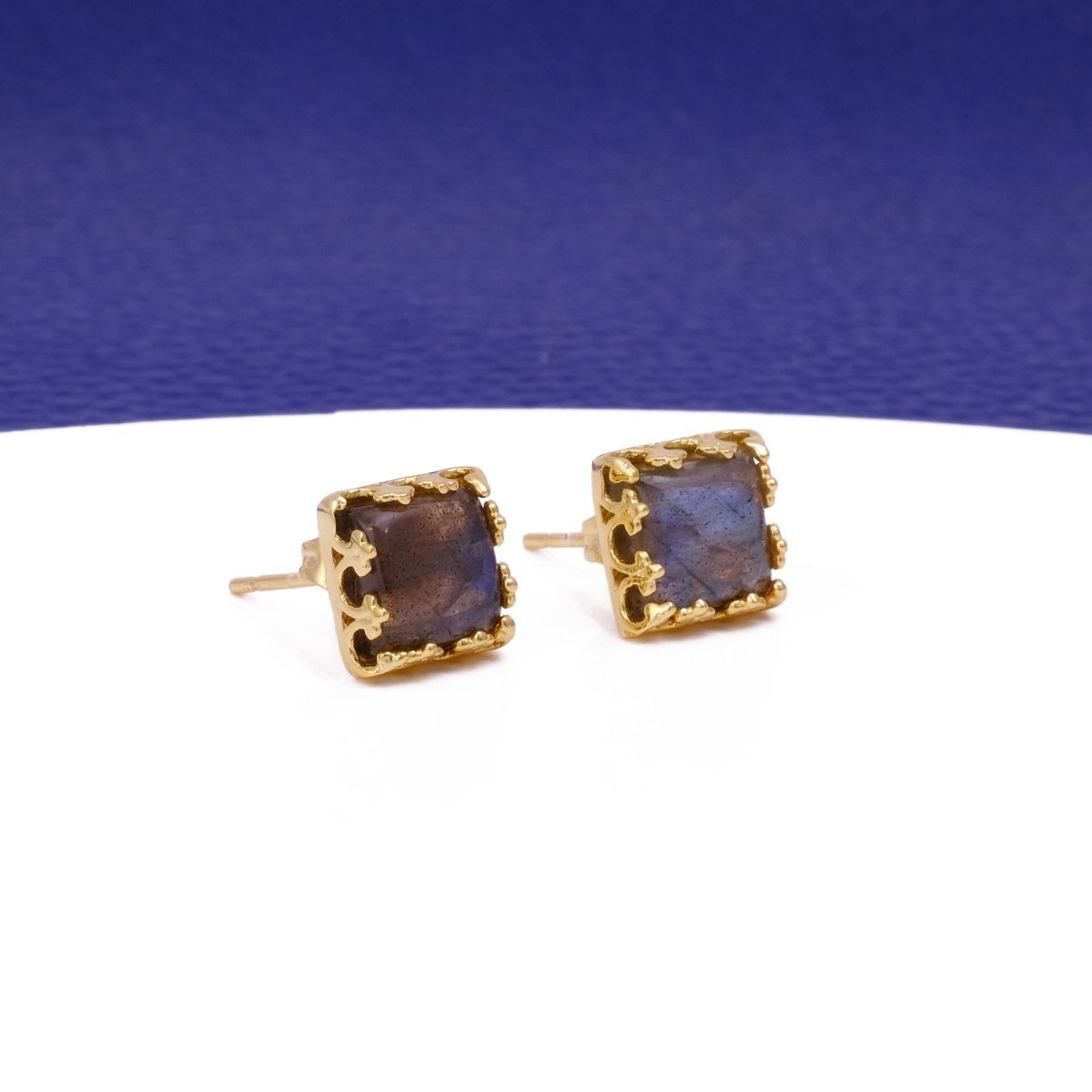 Labradorite Gemstone Earrings Stud, Square Shape Stud Earring, Gold Plated Stud Earring C