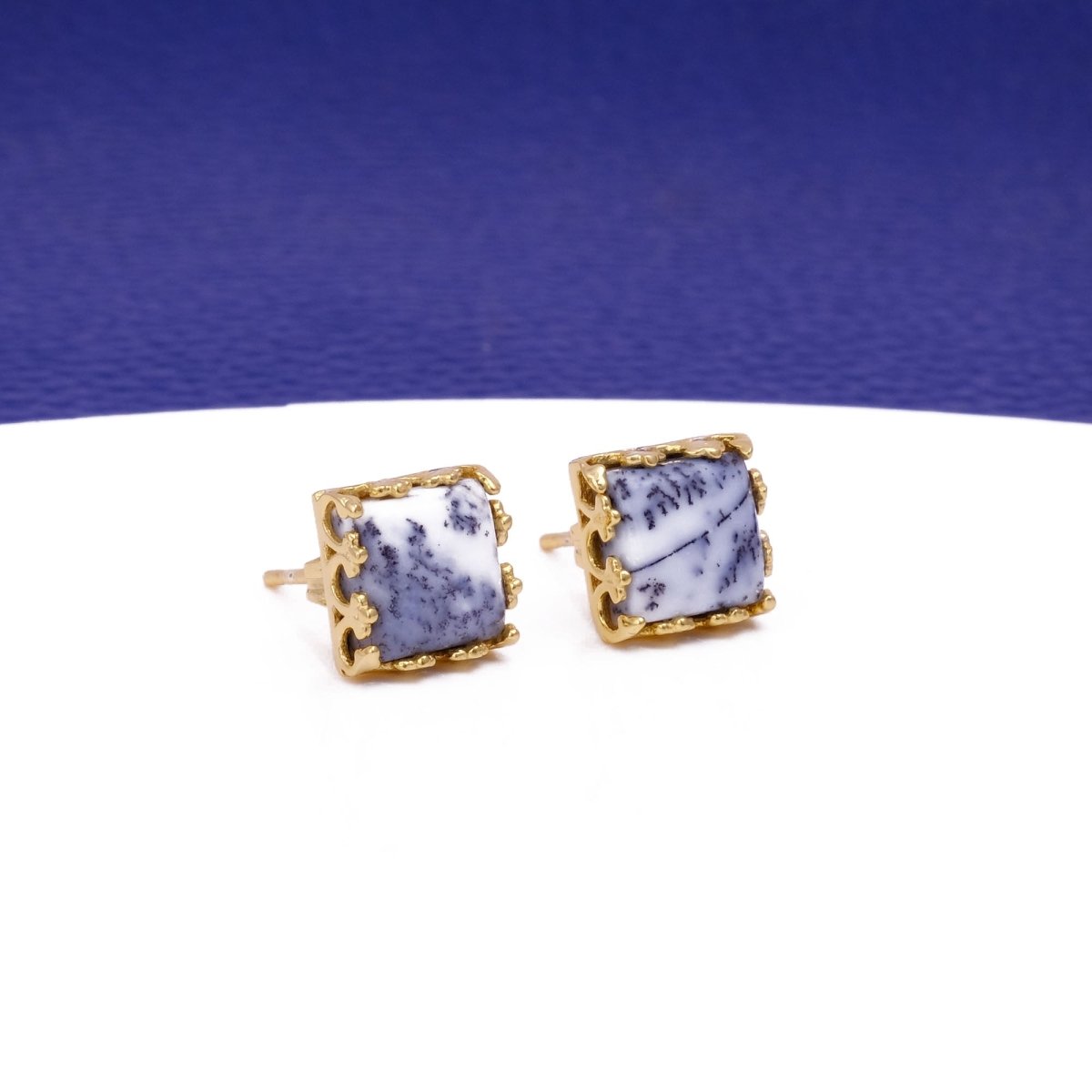 Labradorite Gemstone Earrings Stud, Square Shape Stud Earring, Gold Plated Stud Earring C