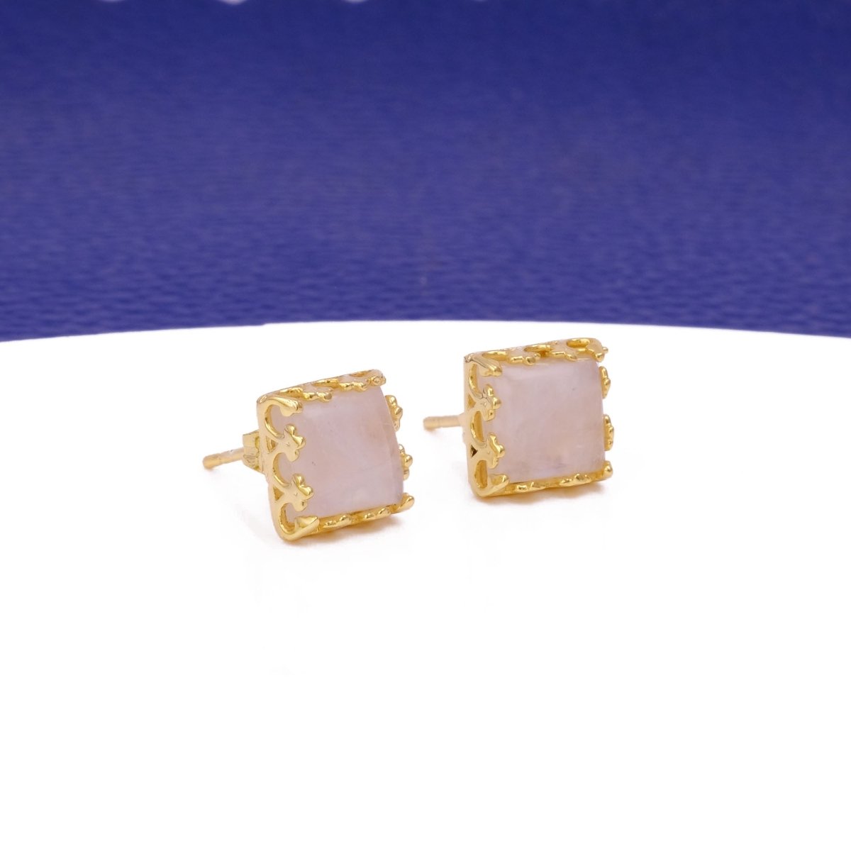 Labradorite Gemstone Earrings Stud, Square Shape Stud Earring, Gold Plated Stud Earring C