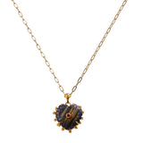 Labradorite Gemstone Heart Shape Carved Pendant Necklaces, Gold Plated Prong Set 5286