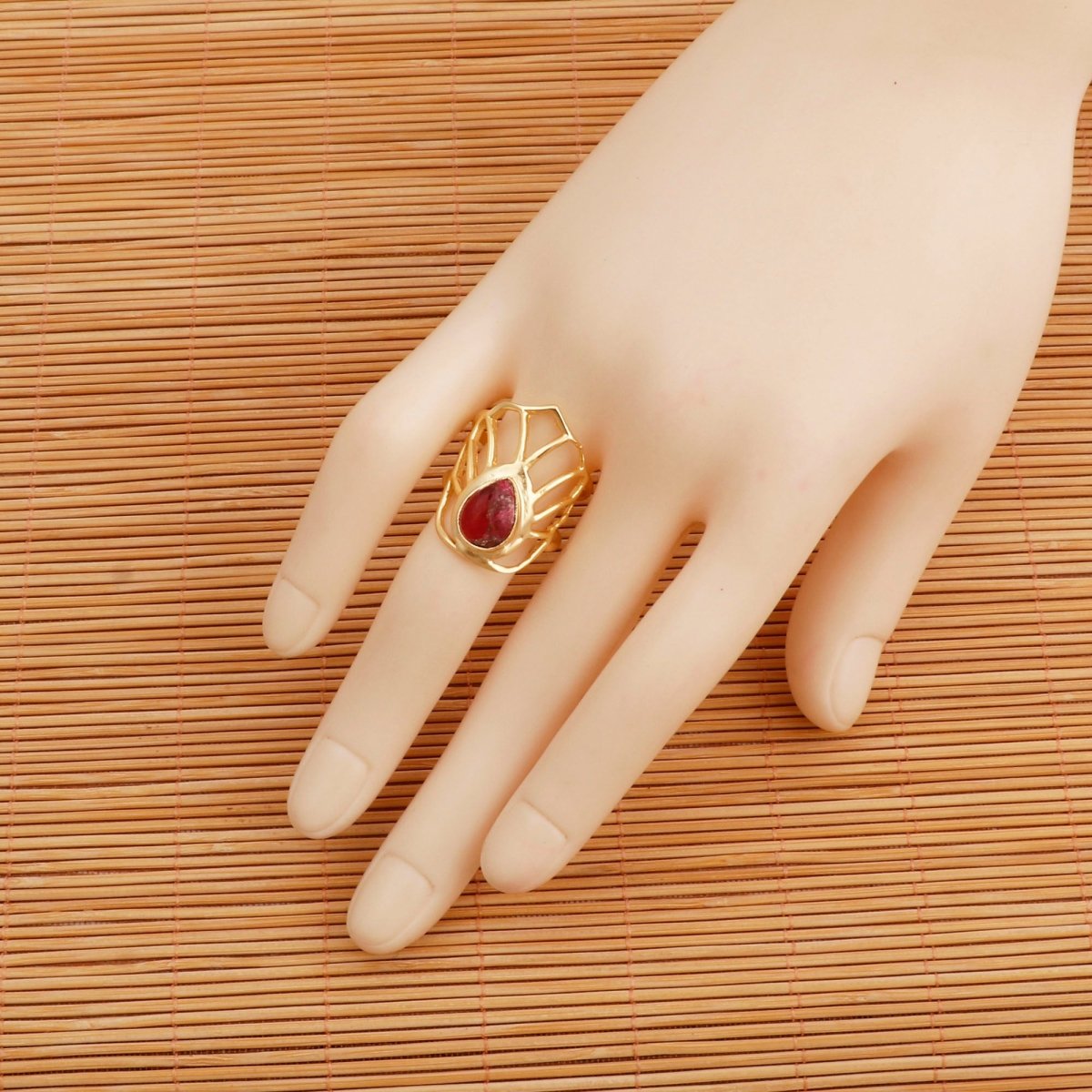 Labradorite Gemstone Ring Gold Plated Filigree Statement Ring