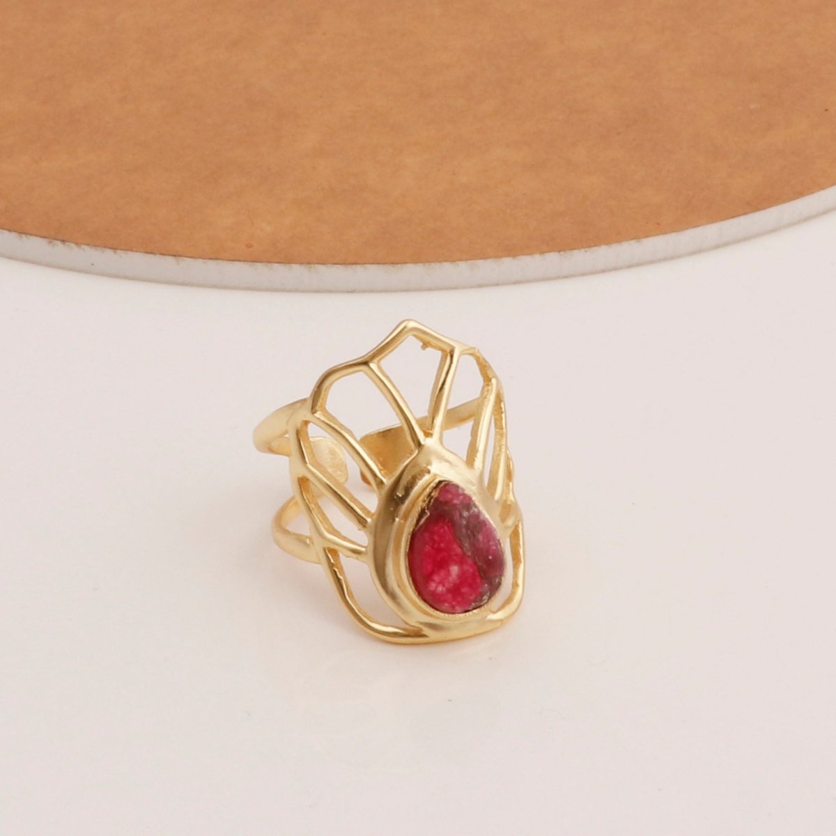 Labradorite Gemstone Ring Gold Plated Filigree Statement Ring