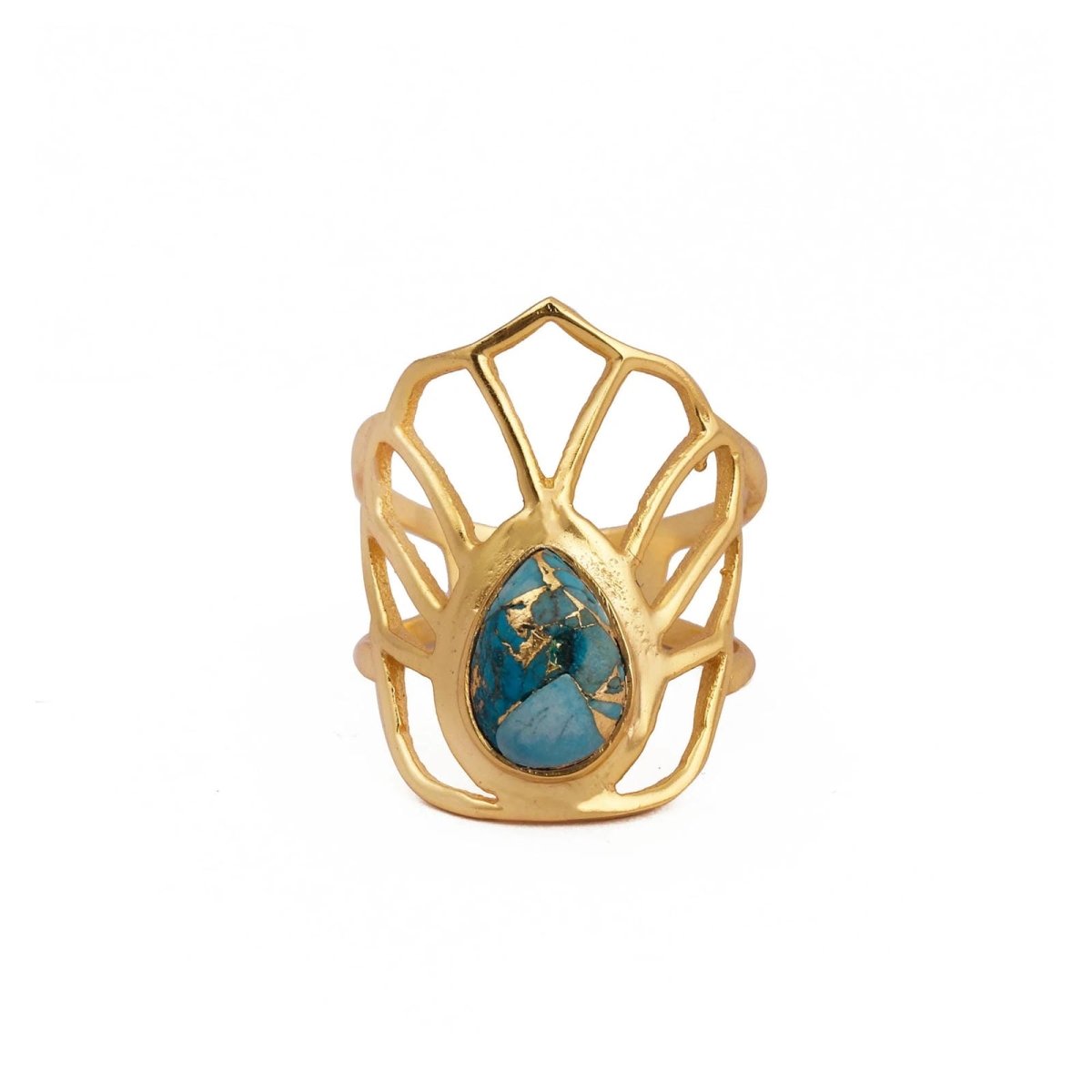 Labradorite Gemstone Ring Gold Plated Filigree Statement Ring