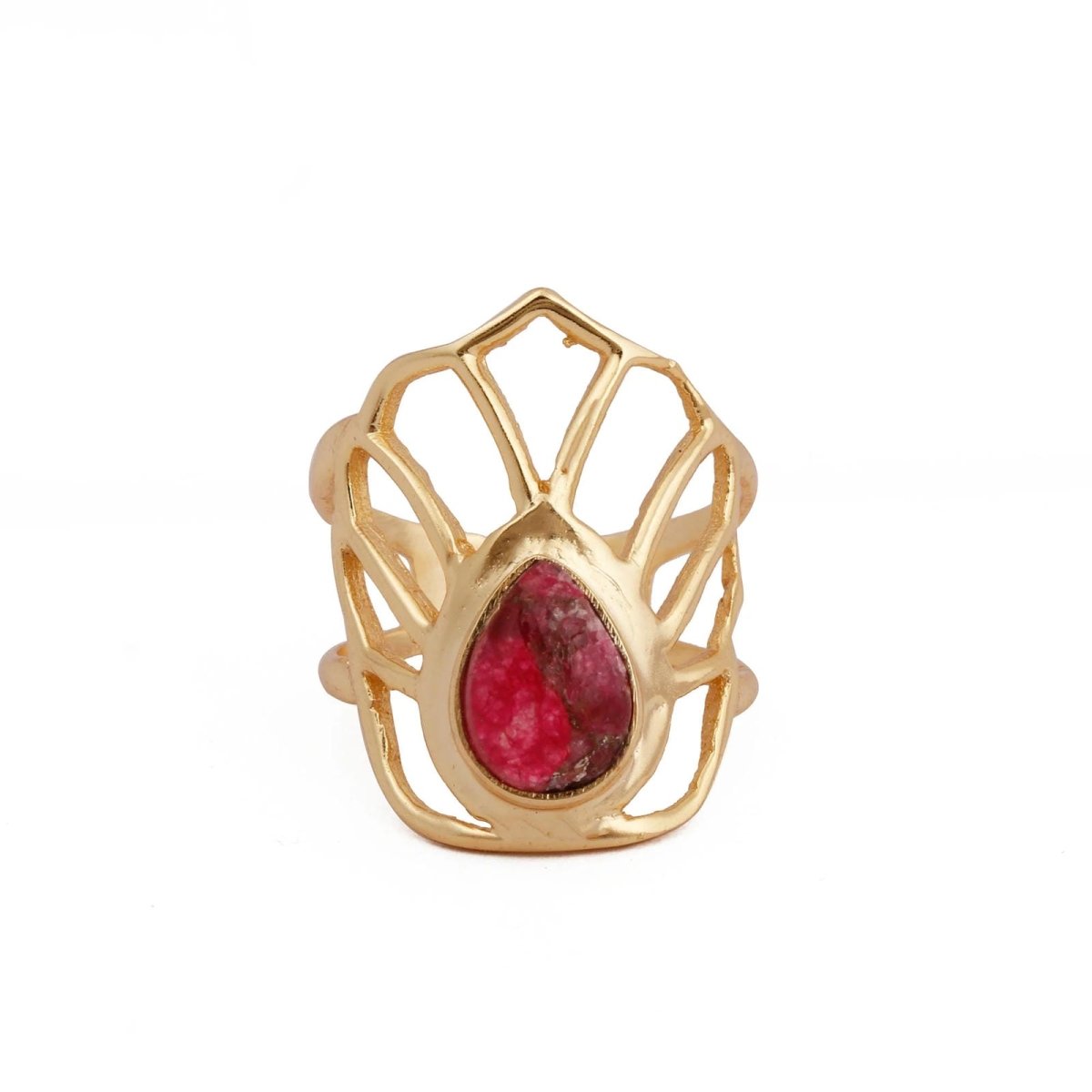 Labradorite Gemstone Ring Gold Plated Filigree Statement Ring